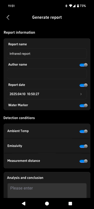 Génération du rapport d'image à partir de l'application Temp Master.
