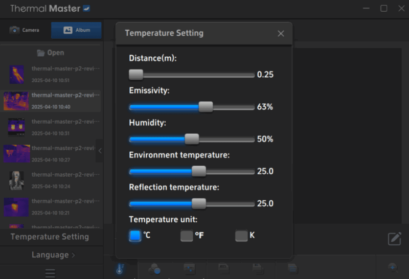 Application thermique principale sur la vue Windows.