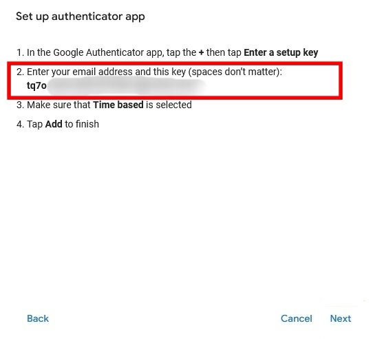 Copie de votre code Google Authenticator à utiliser dans d'autres applications.