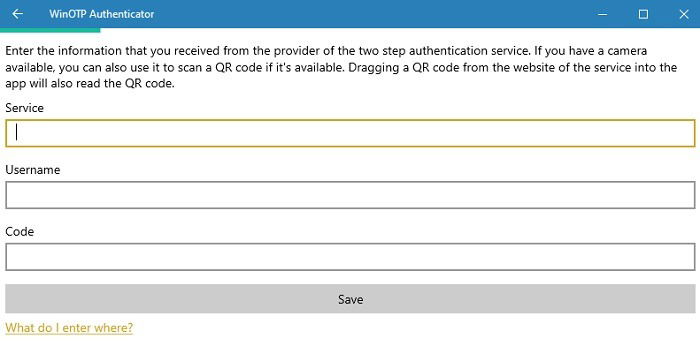 Entrez les détails de votre service Google dans Winotp Authenticator