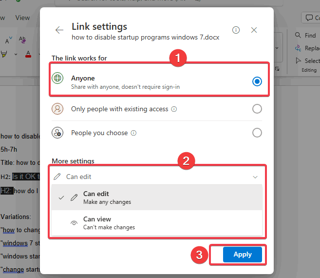 Modifier les paramètres de partage de fichiers