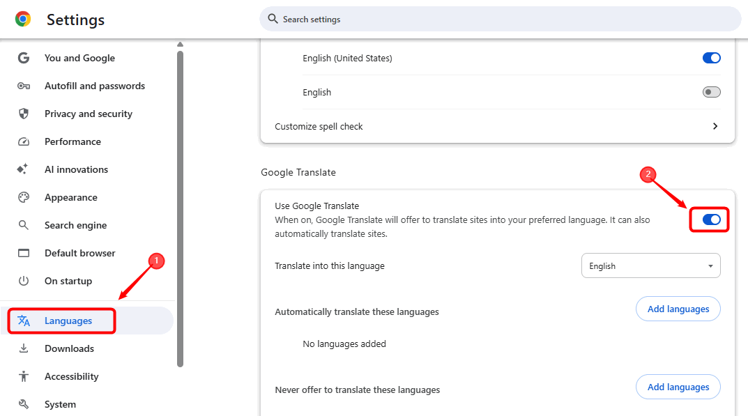 Activer Chrome traduire