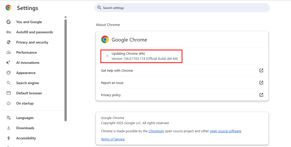 Mettre à jour Chrome