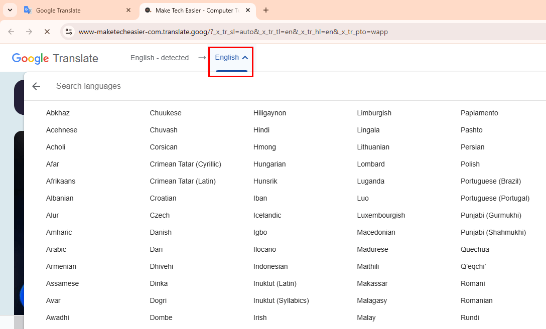 Sélectionner la langue de traduction