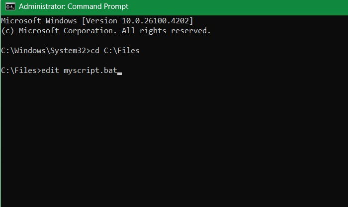 Ouverture d'un fichier BAT à un emplacement de dossier dans CMD via l'interface de texte Modifier.
