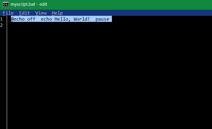 Le script de fichier BAT est modifiable dans Microsoft Edit.