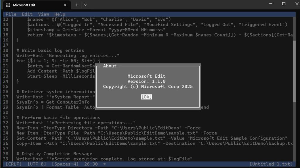 Featured Image: Microsoft Edit, a command-line text image editor.