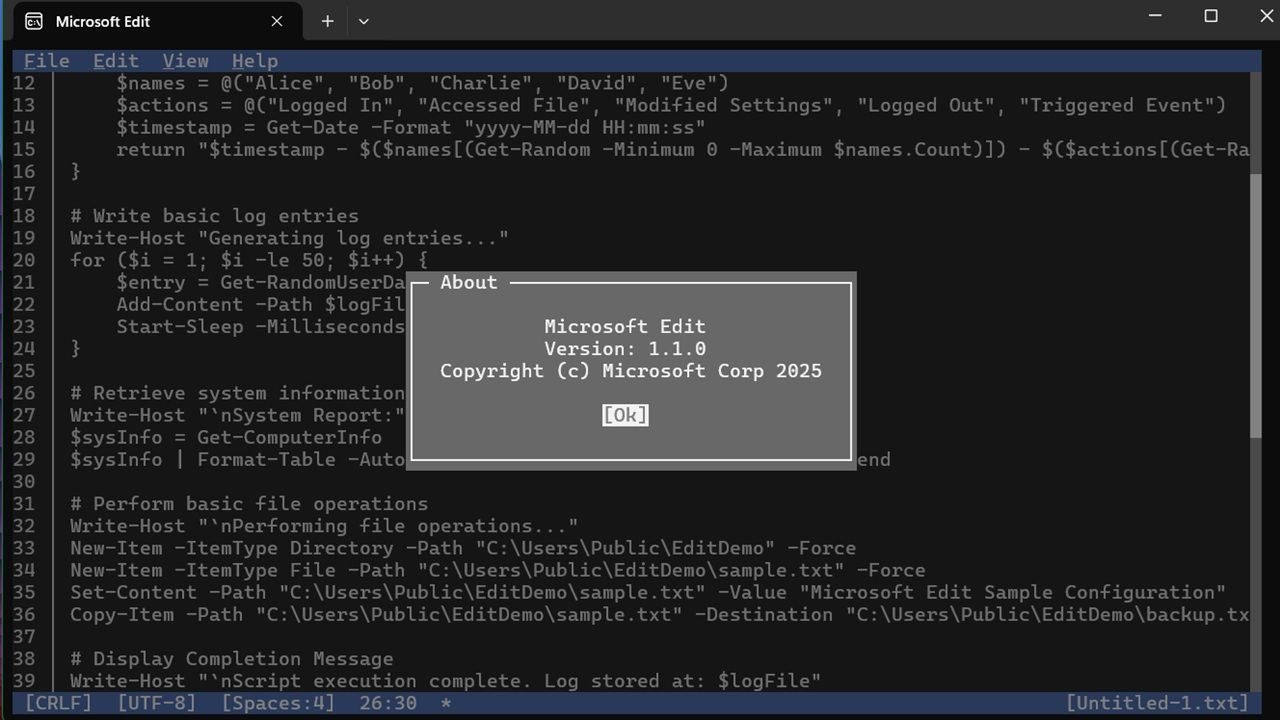 Featured Image: Microsoft Edit, a command-line text image editor.