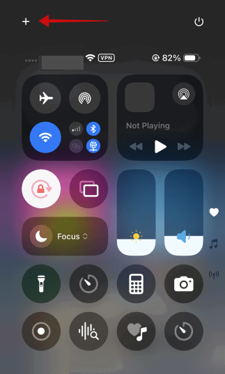 Tapage sur le bouton + dans le centre de contrôle sur iPhone.