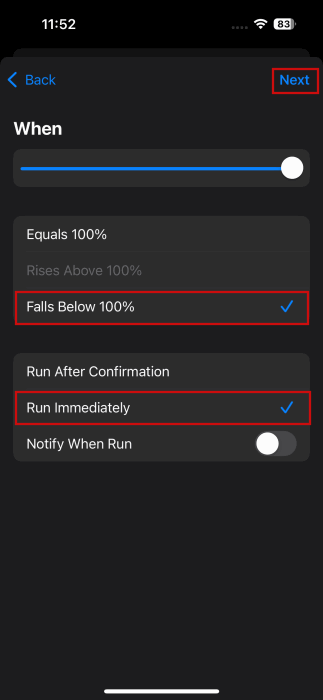 Création de condition pour l'automatisation dans l'application Raccourcis sur iPhone.
