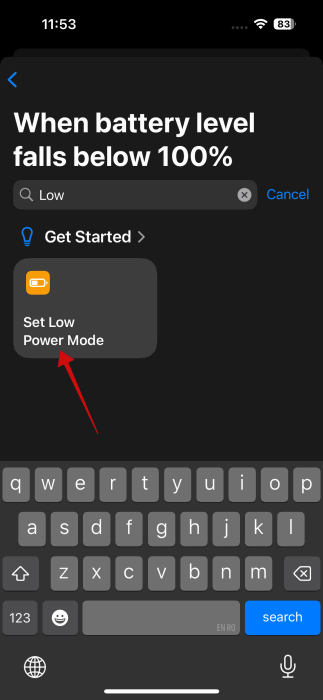 Ajout d'action pour une nouvelle automatisation dans les applications de raccourcis sur iPhone.