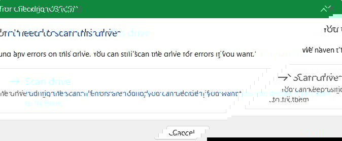 La vérification des erreurs de Windows vous conseille de ne pas numériser un lecteur car aucune Errros n'a été trouvée.