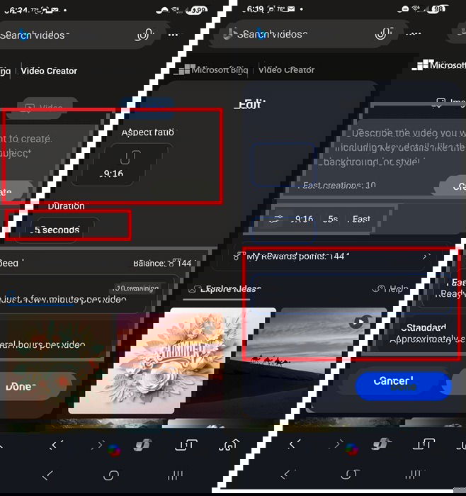 Création d'une vidéo IA et modification des paramètres.