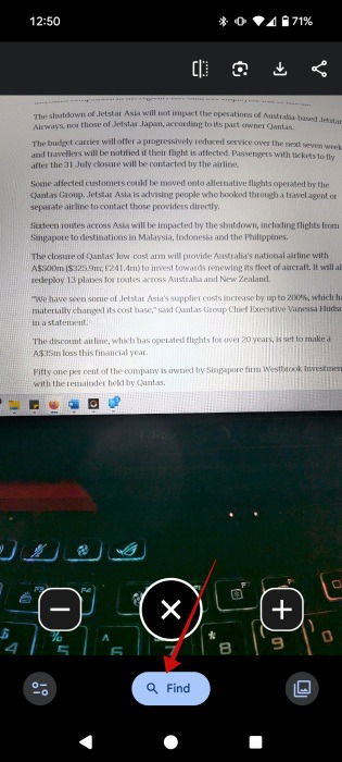 Appuyez sur le bouton Rechercher dans l'application Google Magnifier.