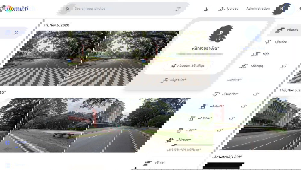 Page d'accueil principale du gestionnaire de photos auto-hébergé d'immich