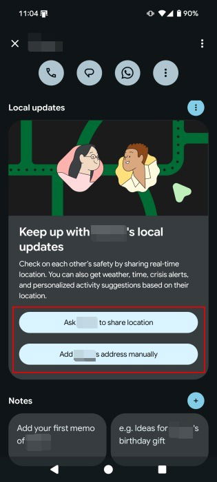 Affichage des données de localisation pour le contact VIP Pixel.