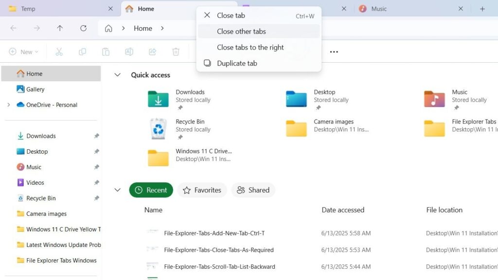 Featured Image: manipulating various tabs in Windows 11 File Explorer.