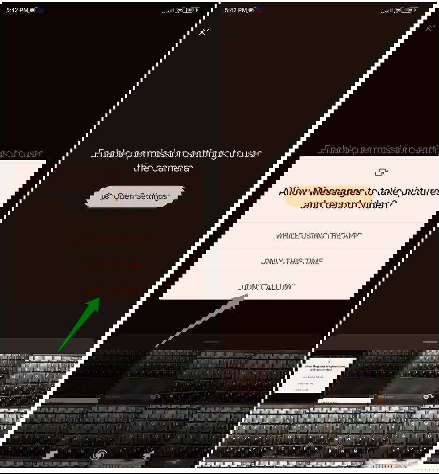 Galerie de messages Google sans viseur de caméra
