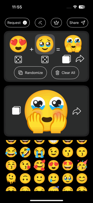 Création d'emoji personnalisés dans l'application de cuisine emoji sur iPhone.