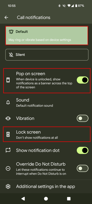 Définition des notifications d'appel WhatsApp par défaut et activer