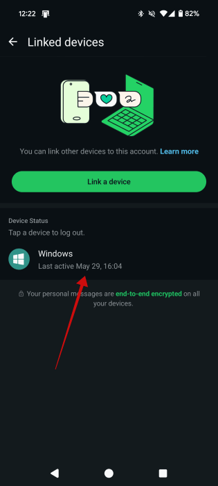 Sélection de l'appareil pour se déconnecter dans WhatsApp sur Android.