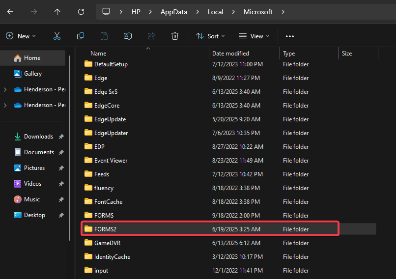 Dossier Forms2 pour les accidents d'Outlook classiques