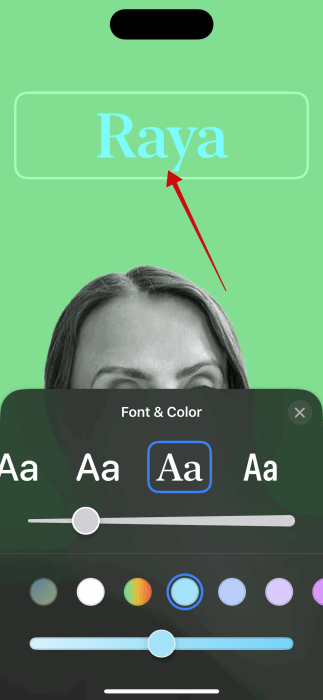 Sélection de nouvelles polices et couleurs pour l'affiche de contact sur iPhone.