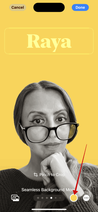 Vérification des effets du filtre pour une nouvelle affiche de contact sur iPhone.