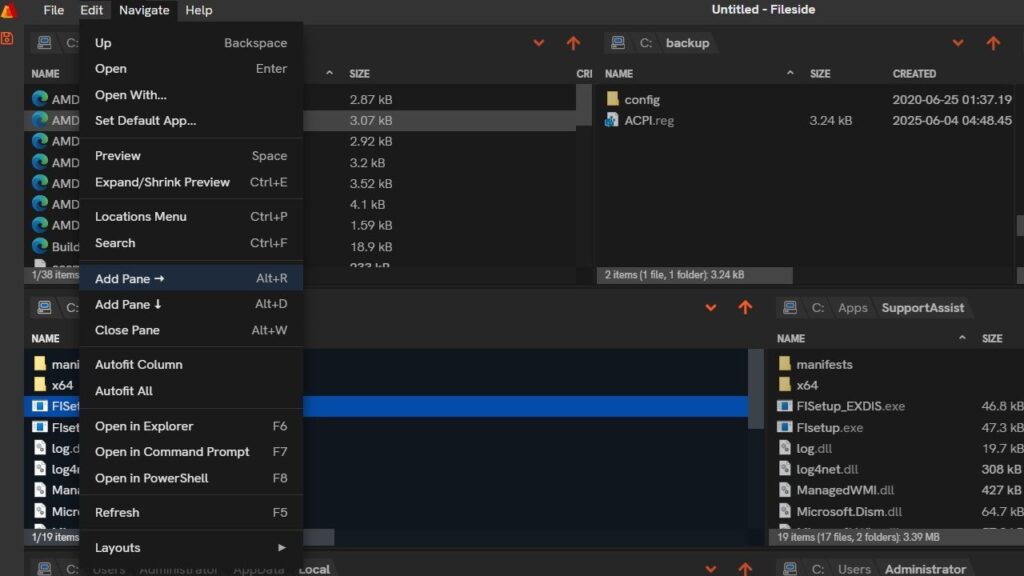 Featured Image: Fileside in Windows with multiple panes and keyboard shortcuts.