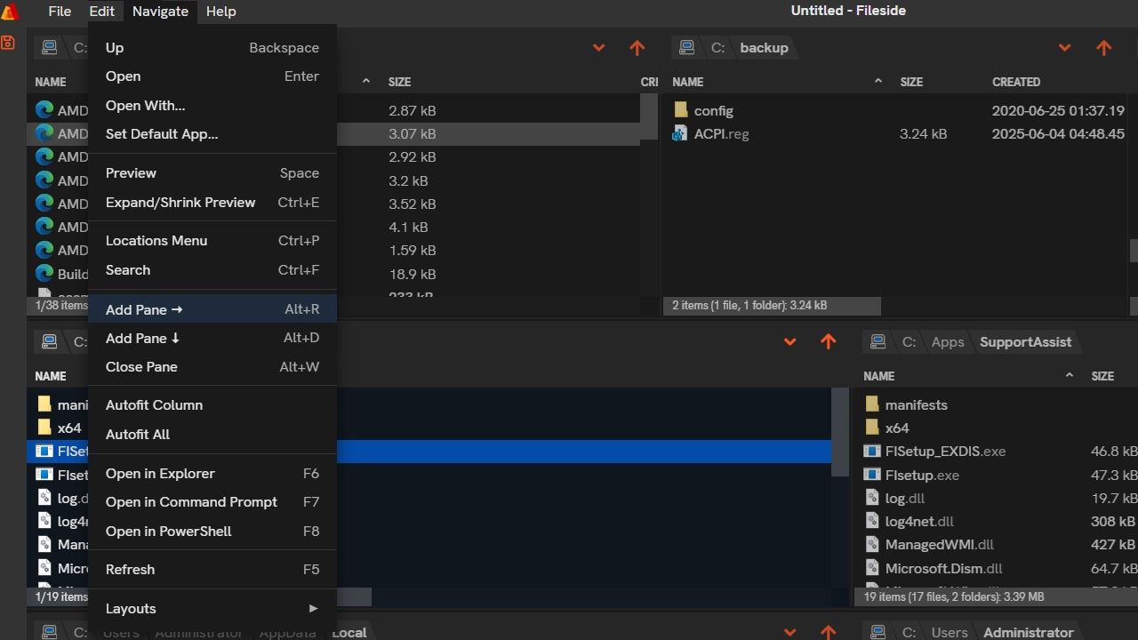 Featured Image: Fileside in Windows with multiple panes and keyboard shortcuts.