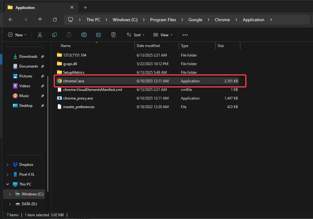 Chrome.exe à chrome1.exe