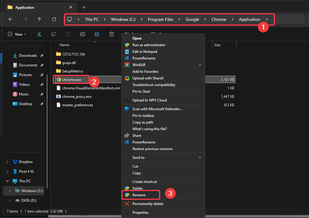 Renommer Chrome Exe