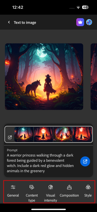 Modification de la vue du menu pour l'image générée avec l'application Firefly sur iPhone.