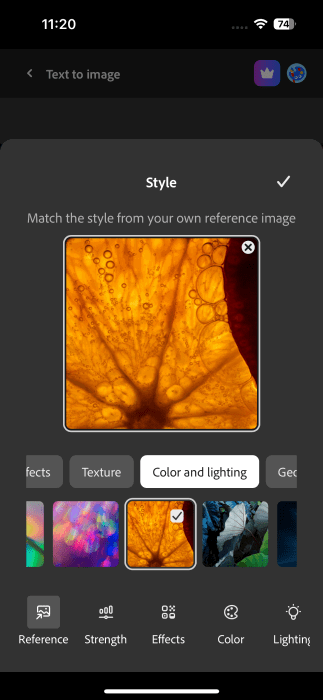 Ajout de style différent à l'image générée dans l'application Firefly sur iPhone.