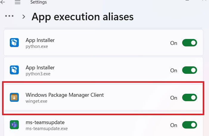 Le client Windows Package Manager a basculé dans les alias d'exécution de l'application.