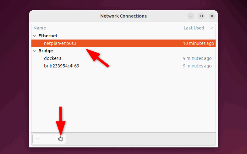 Ouverture des paramètres réseau de la connexion Ethernet