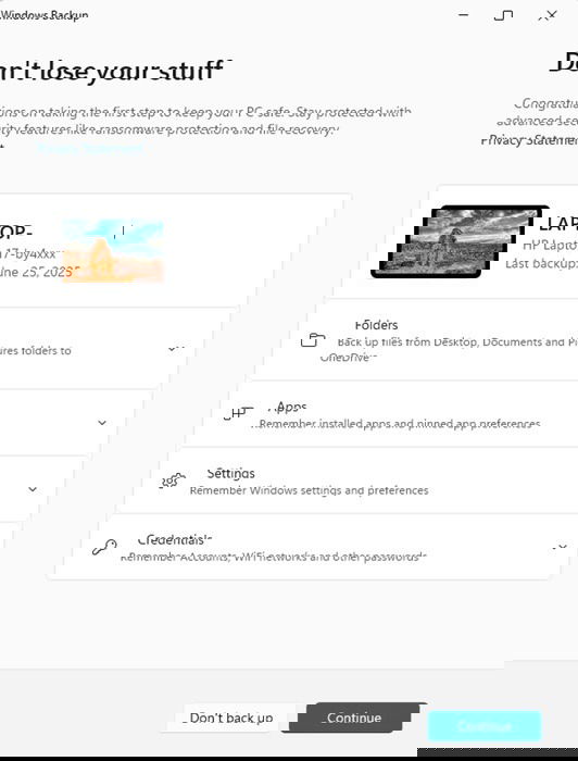 Configuration de la sauvegarde Windows.
