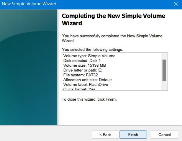 Format USB Windows Disk Management Wizard