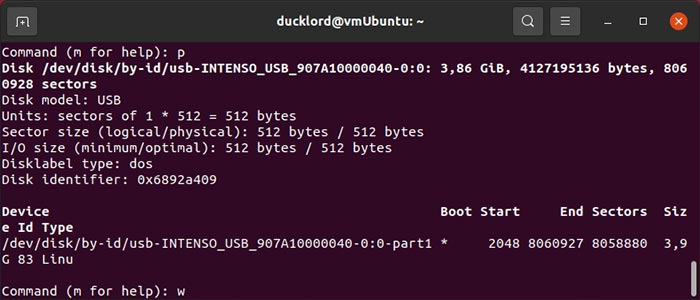 Réparer USB dans les partitions de liste Linux Fdisk