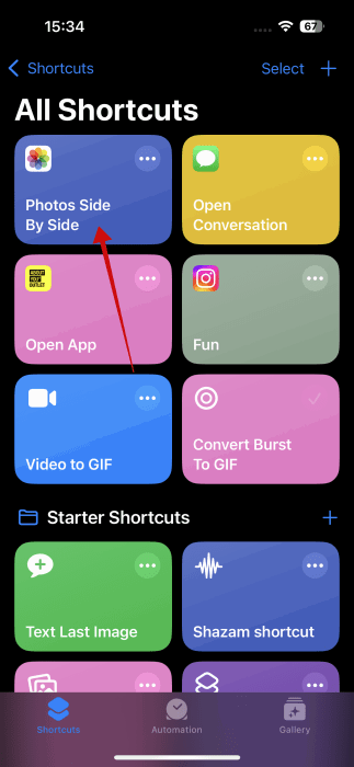 Appuyant sur un nouveau raccourci dans l'application de raccourci sur iPhone.
