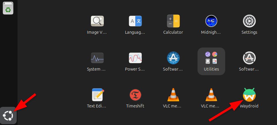 Lancement de WayDroid à partir du menu des applications