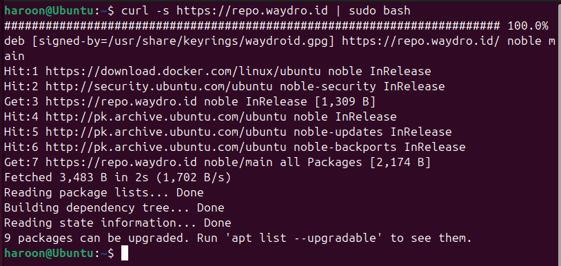 Ajout du référentiel WayDroid au système Ubuntu.