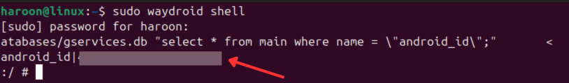 Obtenir ID Android WayDroid à partir du terminal