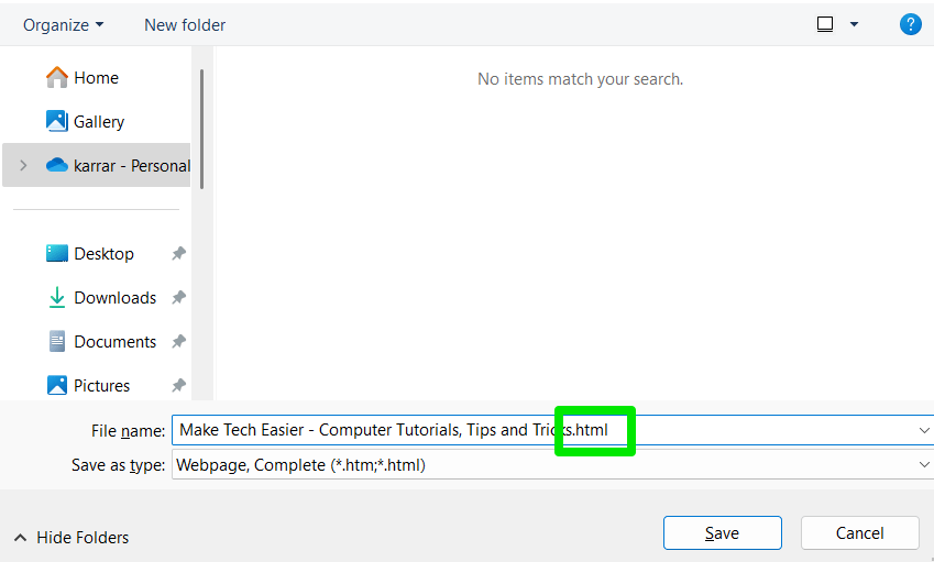 Boîte de dialogue de téléchargement Windows avec extension de fichier affichant