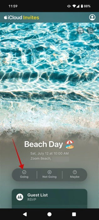 RSVP-ing à l'événement créé avec l'application Invite sur iPhone.