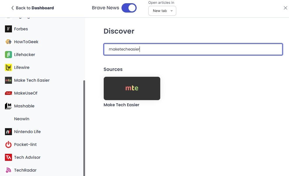 Ajout d'une source personnalisée dans Brave.