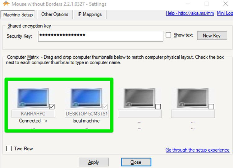 Souris sans bordure Fenêtre de configuration PC
