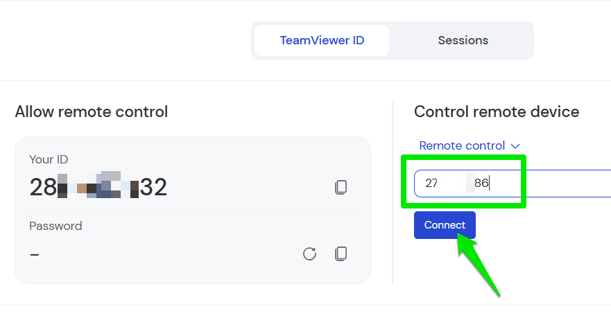 Ajout d'un code de session distant dans TeamViewer