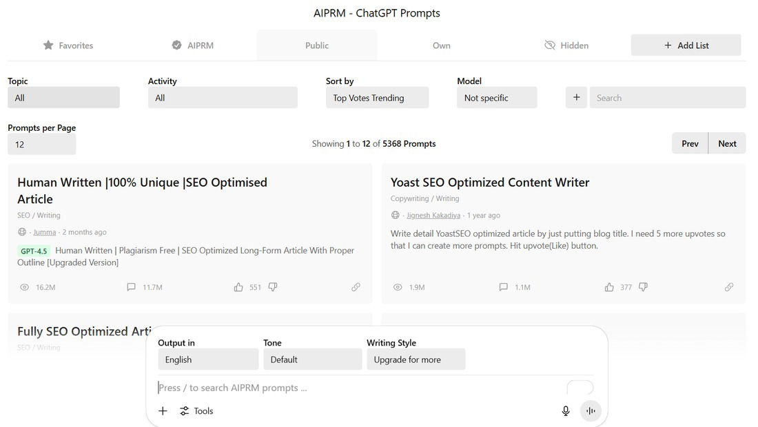 Améliorations AIPRM dans le chatppt