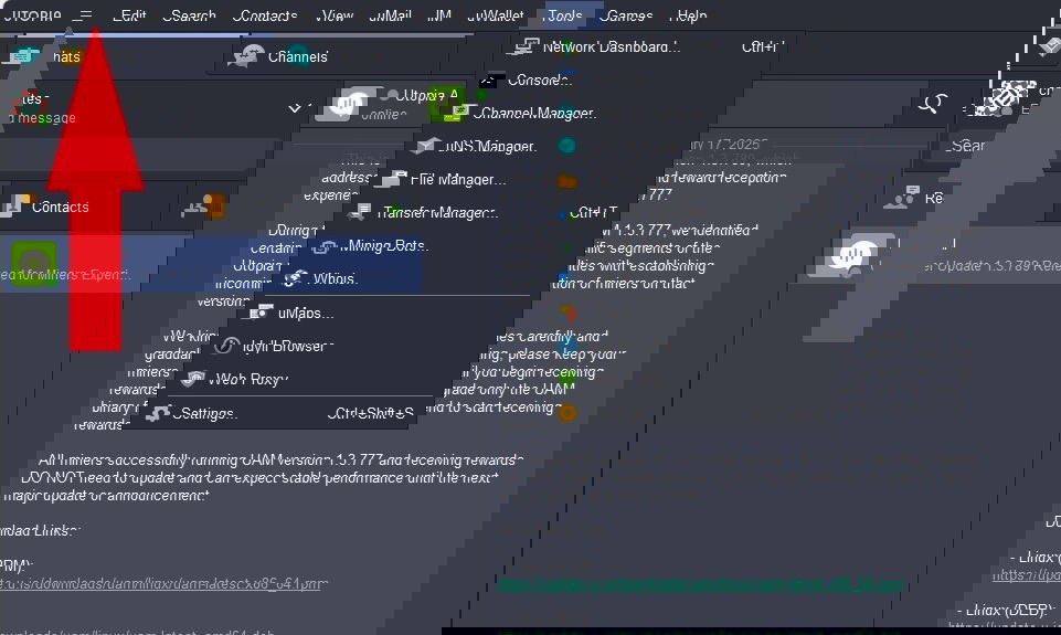 Utilisation du menu du tableau de bord Utopia.
